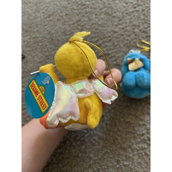 Vintage 1998 Sesame Street Cookie Monster & Big Bird Plush Ornament Angel Wings - Picture 4 of 8